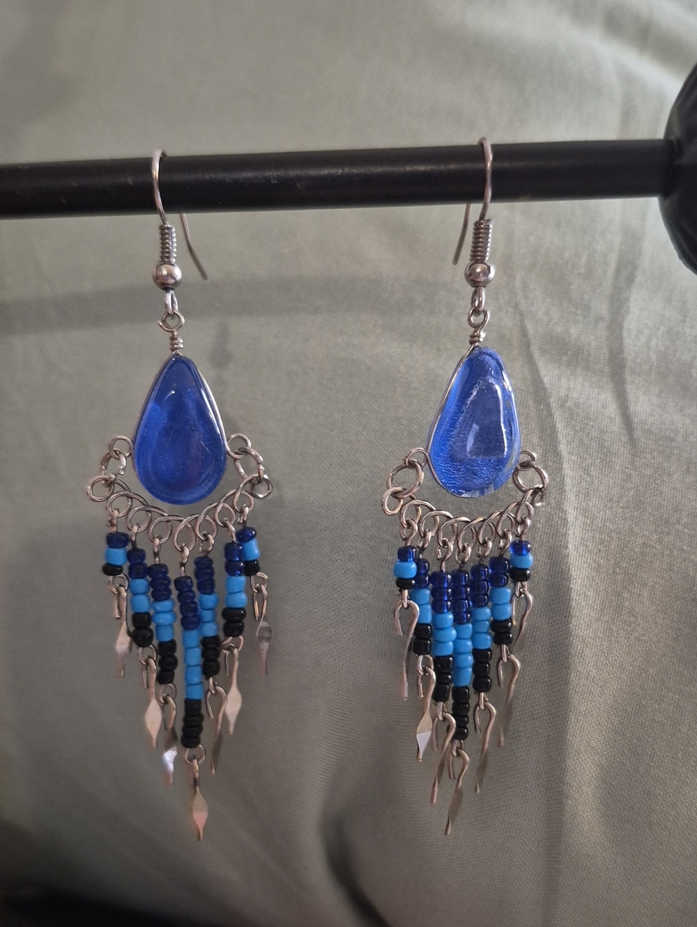 Peruvian Wire Boho Ethnic Blue dangle Earrings 3”